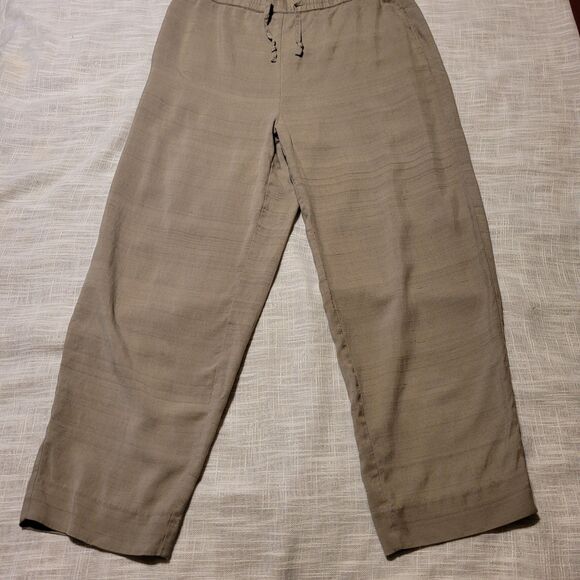 Womens Silk Pants Size Medium Green Waist Tie Casual Summer Pull On Pockets - Picture 2 of 9